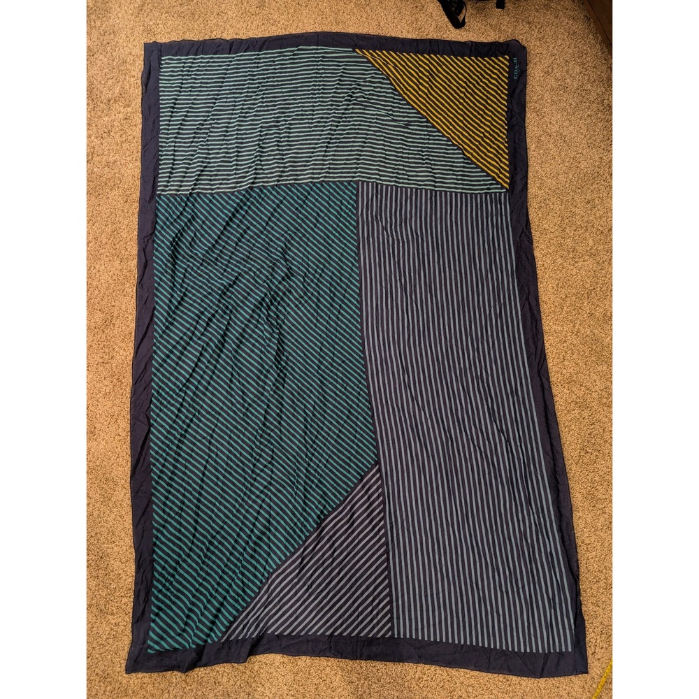 Coach Navy Blue Teal Striped Cotton Silk Oversized Scarf Wrap 67x46